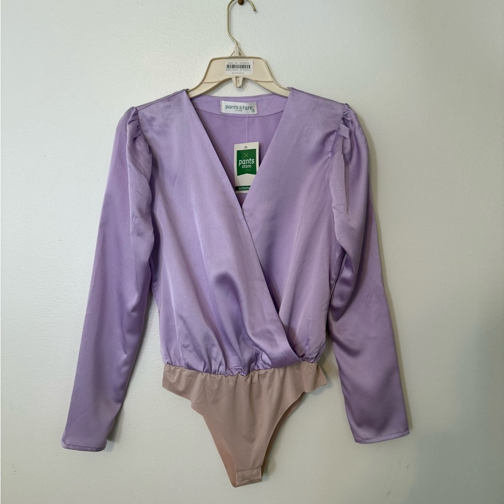 Lavender Long Sleeve Silky Bodysuit Shirt